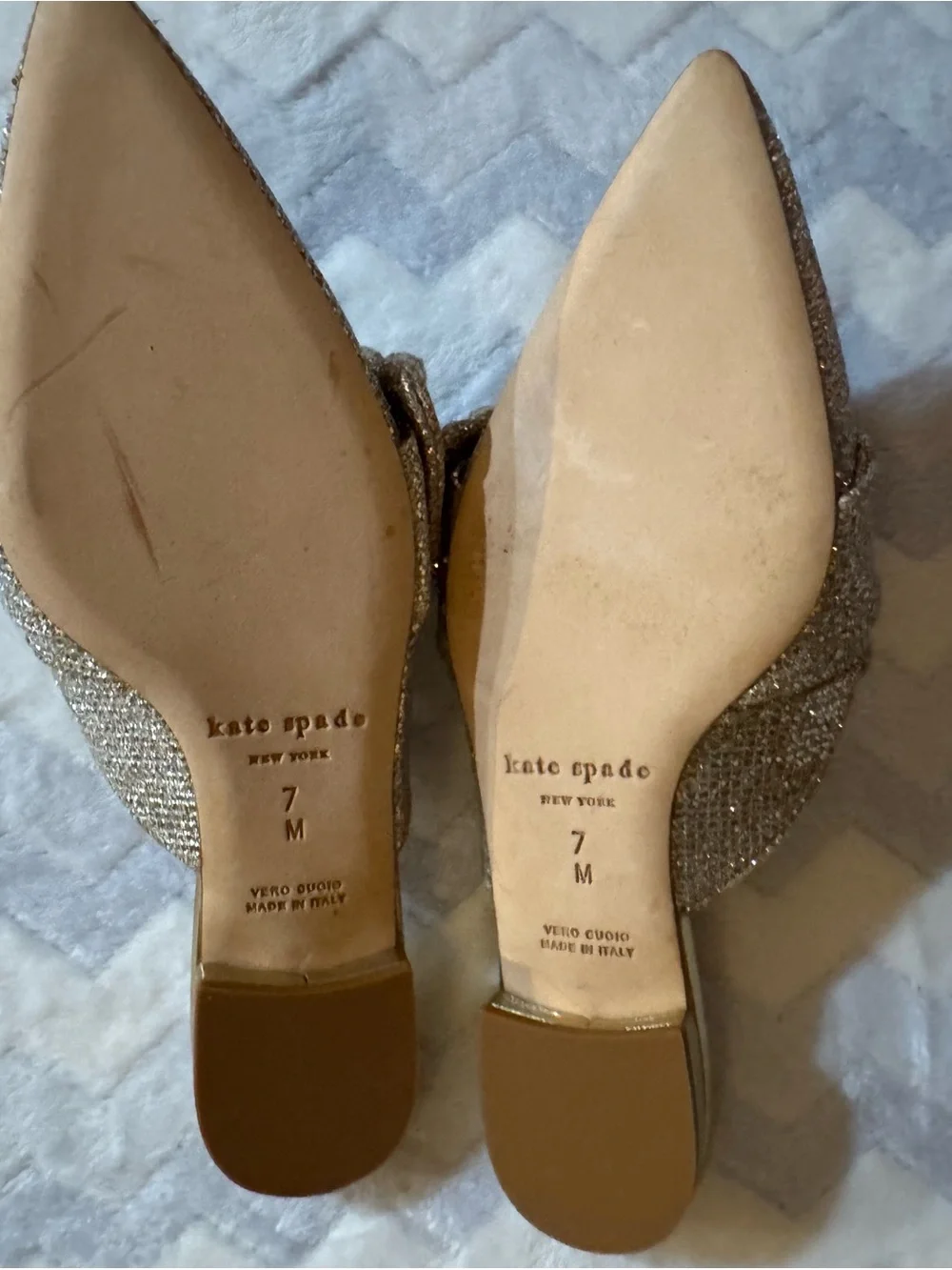 kate spade Gold Glitter Pearl Buckle Pointed Mules